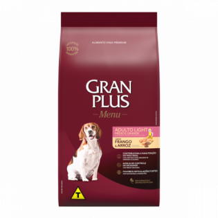 Ração GranPlus Menu Light Frango e Arroz para Cães Adultos Raças Médias e Grandes Frango Cereais 3 kg