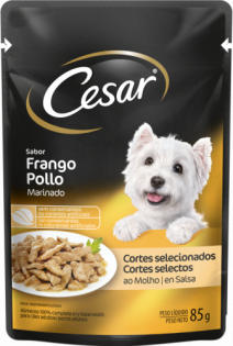 Ração Úmida Cesar Sachê Cortes Selecionados Sabor Frango Marinado ao Molho para Cães Adultos Peixe 85 g